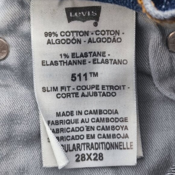 Levi's 511 jeans men's youth size 16 reg / W28/L28 denim blue slim fit straight - Picture 6 of 13